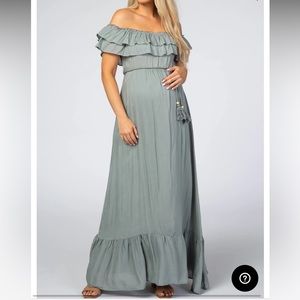 Sage Off The Shoulder Maternity Maxi Dress - 3XL